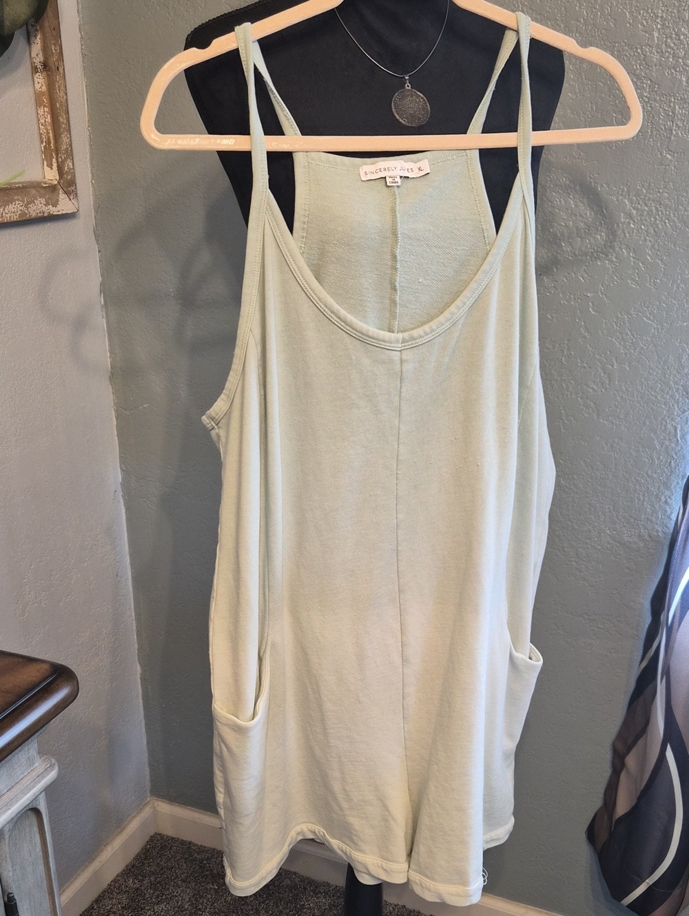Sincerely Jules Light Sage Double-Strap Tank with Pockets